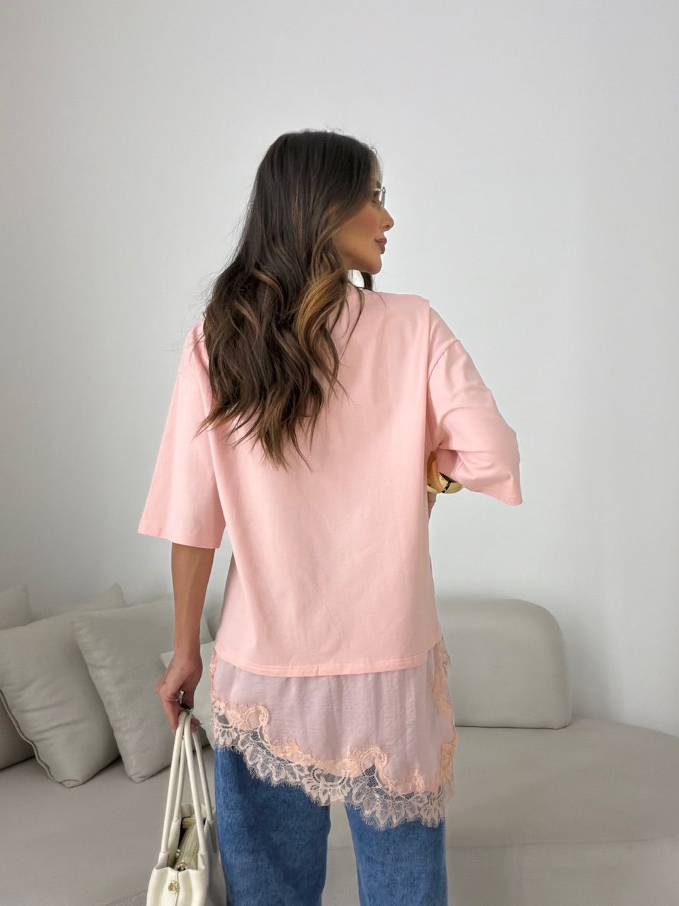 T-SHIRT REGINA RENDA ROSA