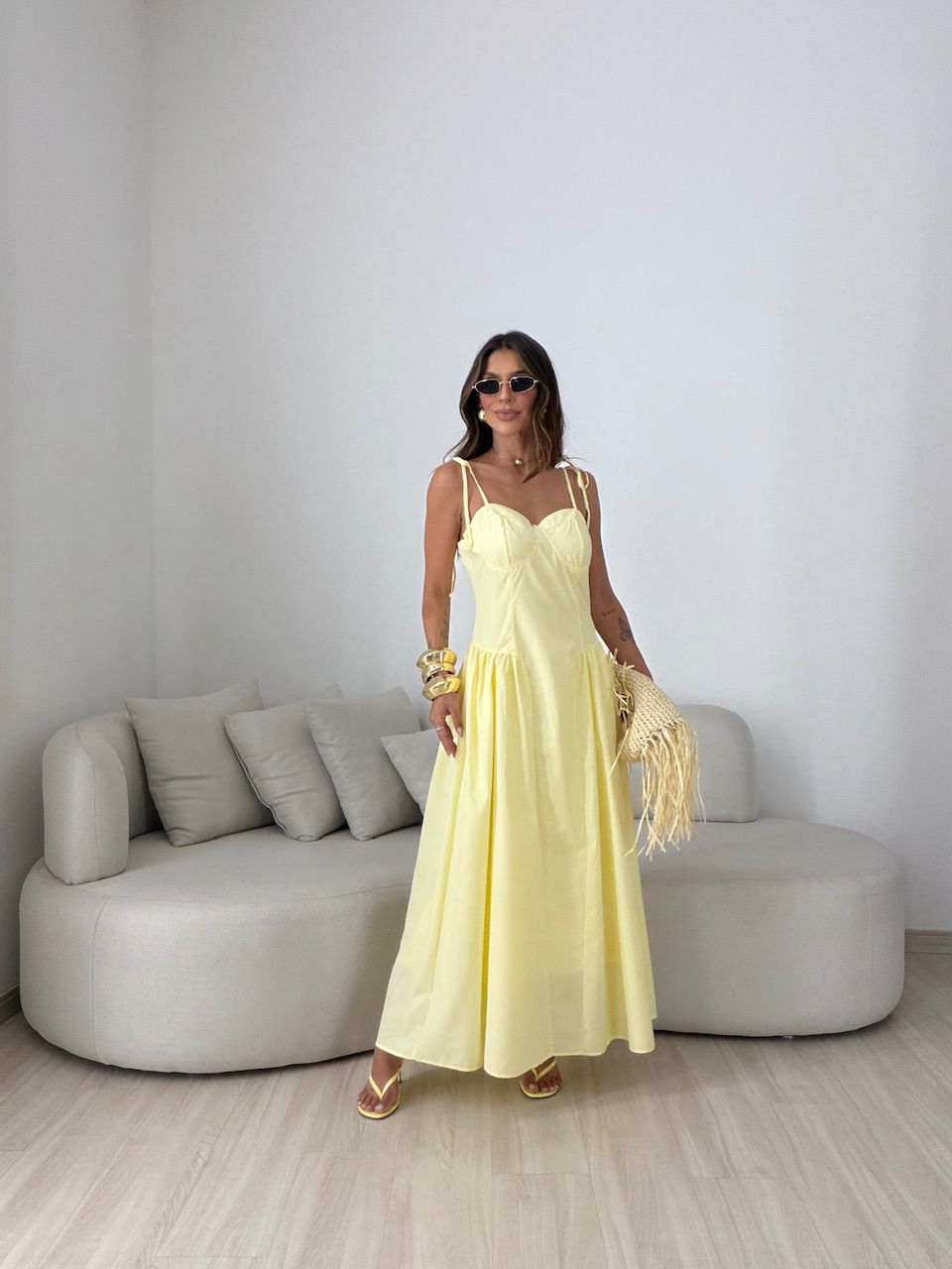 VESTIDO EDUARDA AMARRAÇÃO AMARELO - 0081790111 - CAROLLA FERRARO