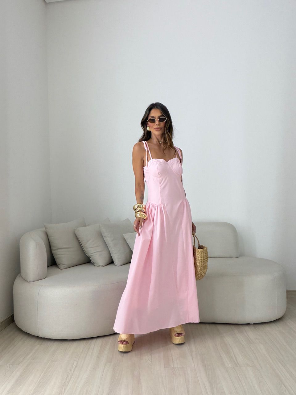 VESTIDO EDUARDA AMARRAÇÃO ROSA - 0081790031 - CAROLLA FERRARO