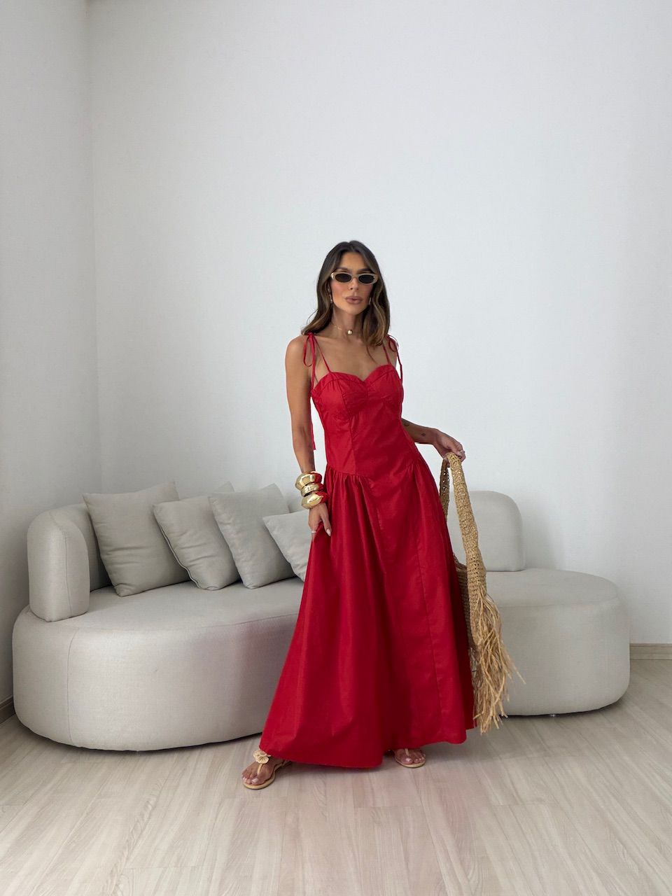 VESTIDO EDUARDA AMARRAÇÃO VERMELHO - 0081790277 - CAROLLA FERRARO
