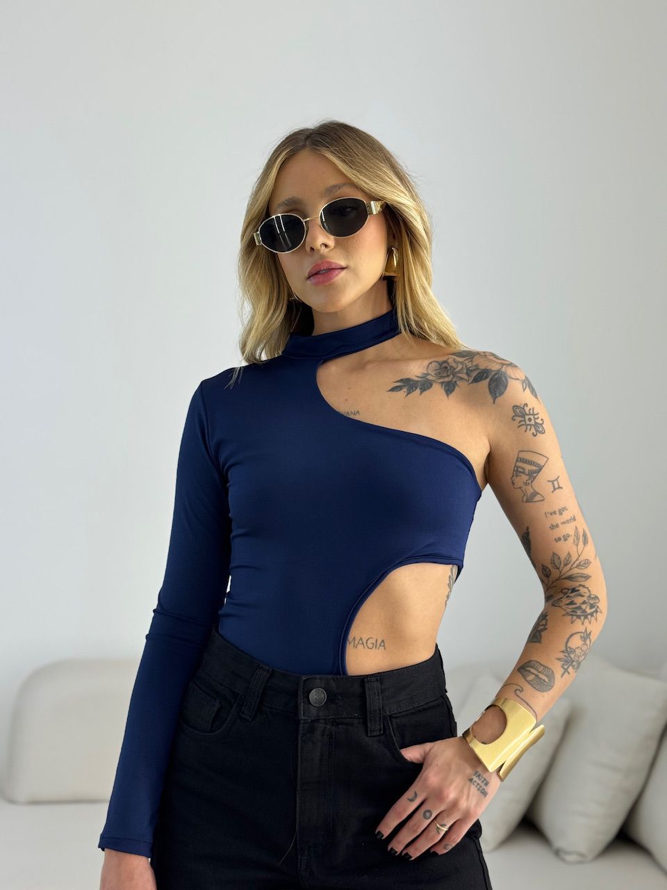 BODY ADRIANA NULA MANGA MARINHO - 0071280055 - CAROLLA FERRARO