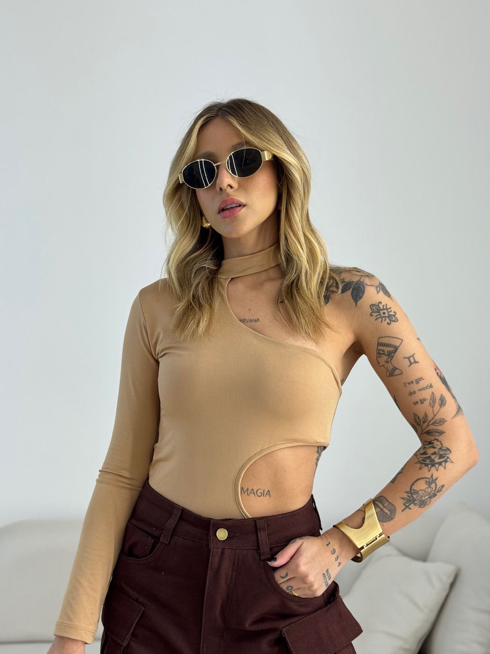 BODY ADRIANA NULA MANGA NUDE - 0071280049 - CAROLLA FERRARO