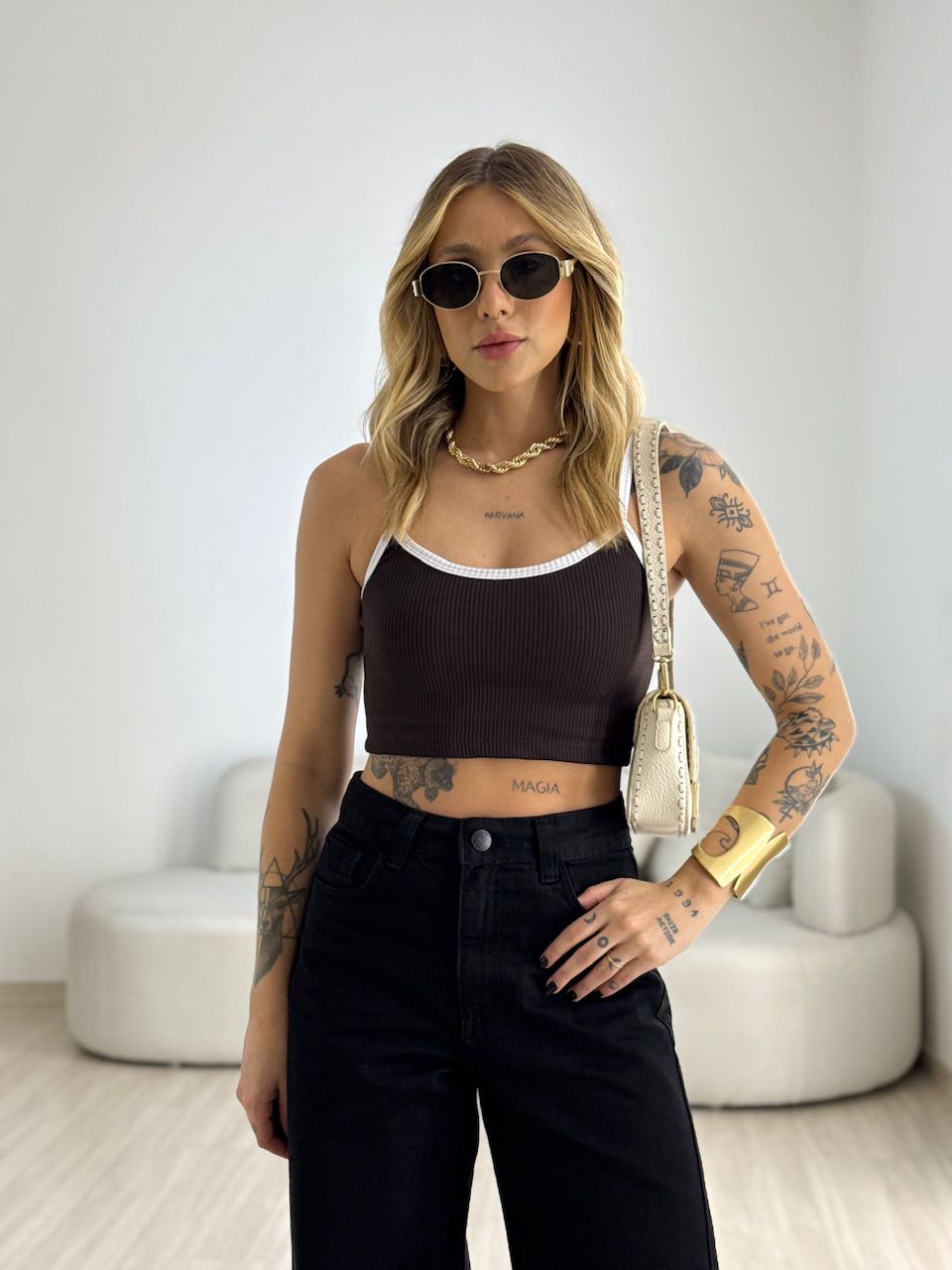 TOP CAMILA CANELADO CAFÉ - 0071300160 - CAROLLA FERRARO