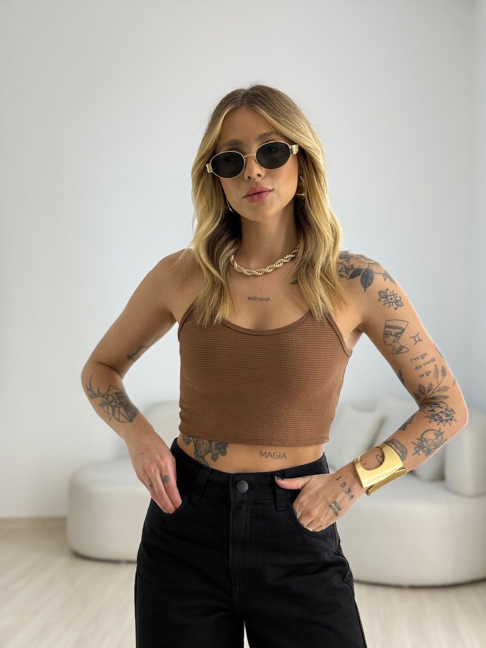 TOP CAMILA CANELADO MARROM - 0071300054 - CAROLLA FERRARO