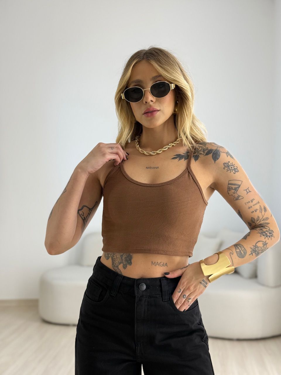 TOP CAMILA CANELADO MARROM