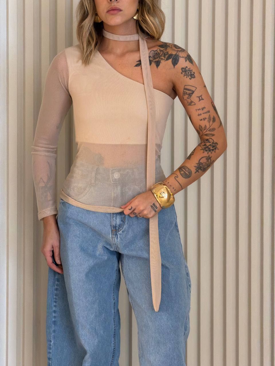 BLUSA CECÍLIA NULA MANGA AREIA