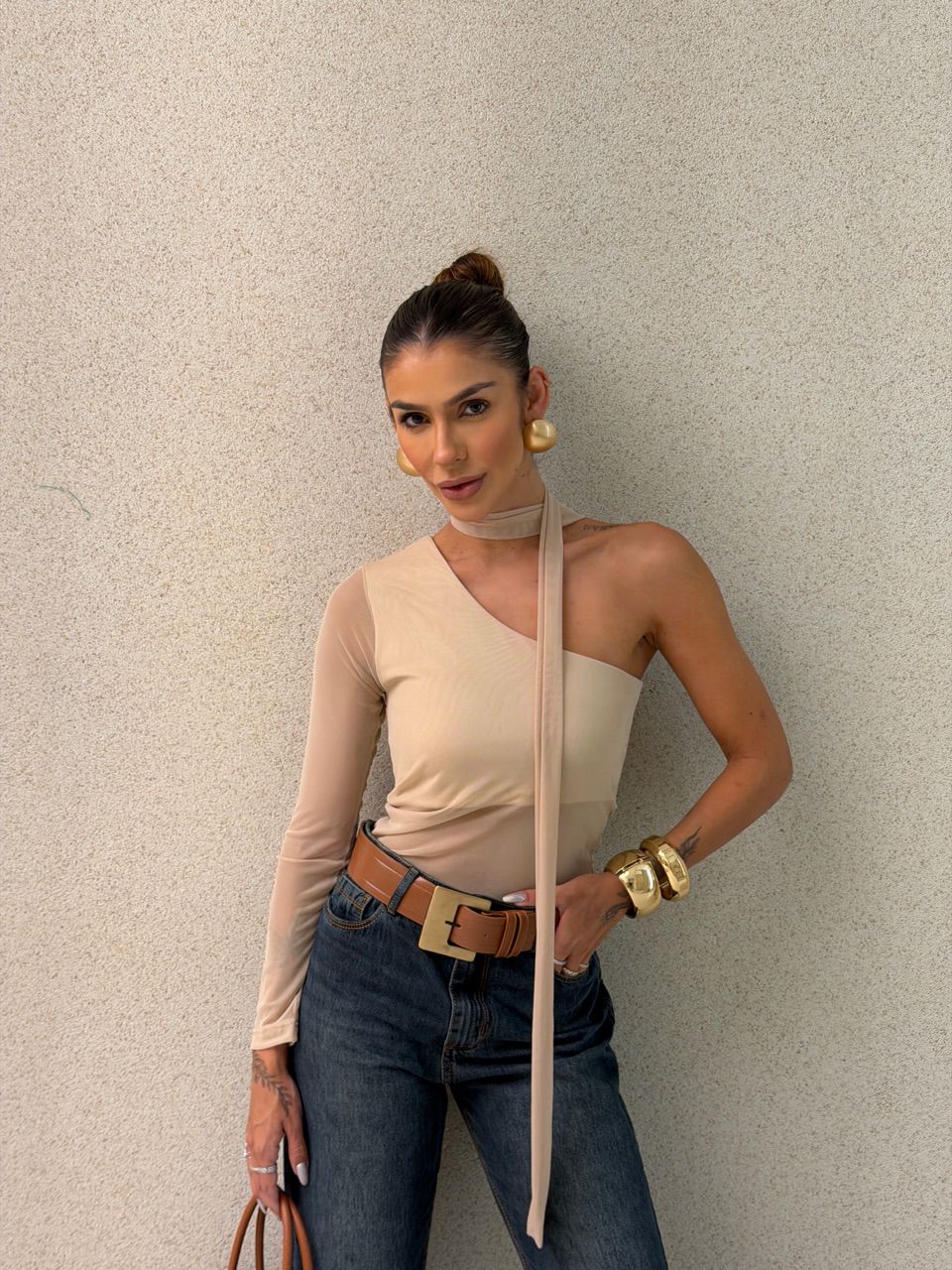 BLUSA CECÍLIA NULA MANGA AREIA - 0075470110 - CAROLLA FERRARO