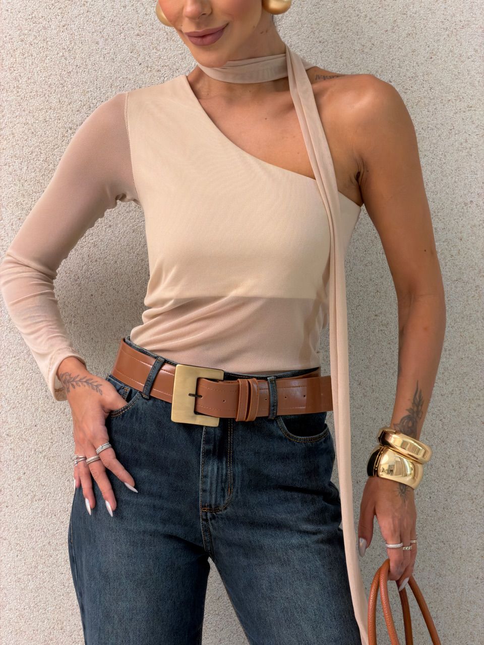 BLUSA CECÍLIA NULA MANGA AREIA