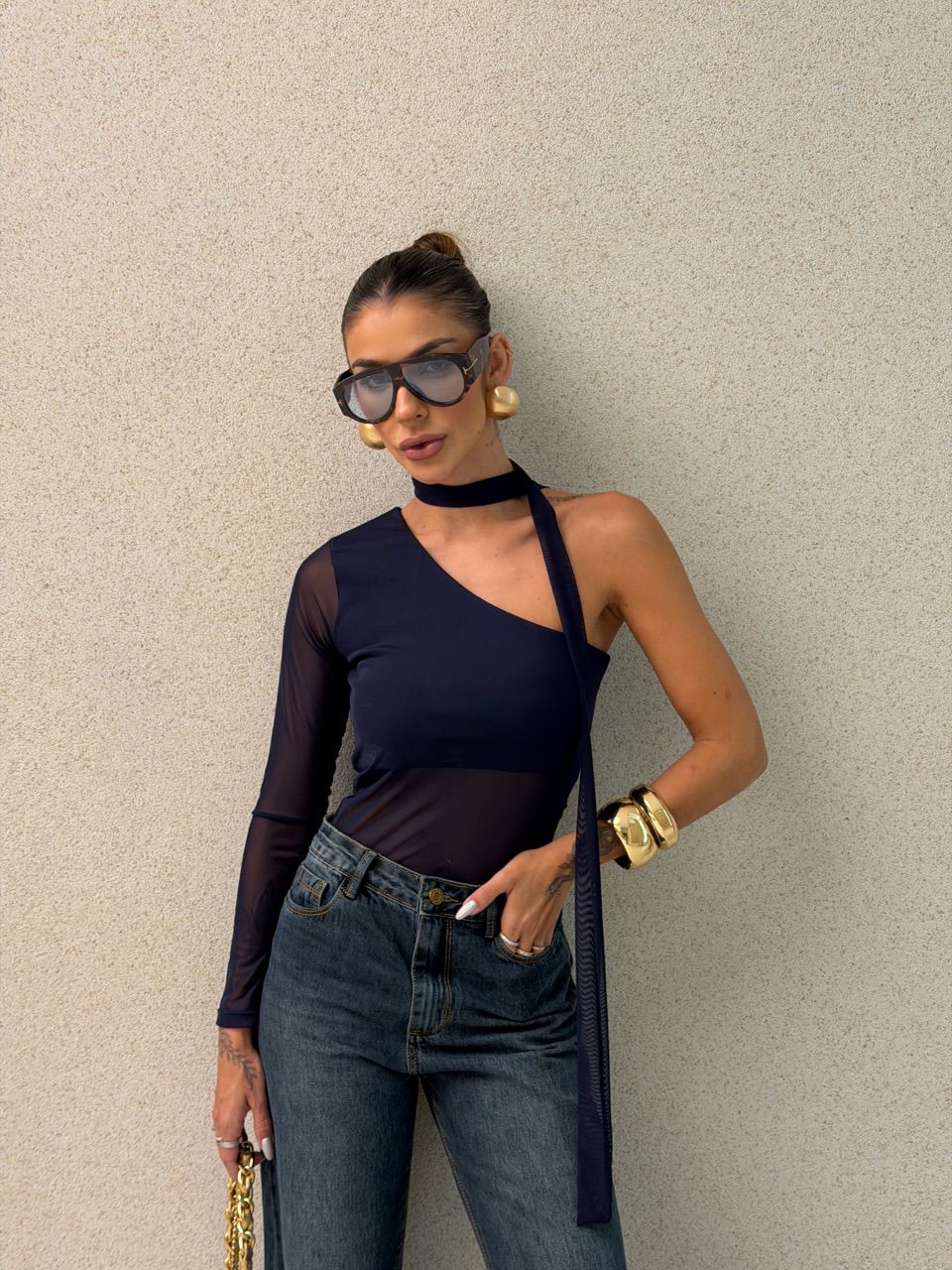 BLUSA CECÍLIA NULA MANGA MARINHO - 0075470055 - CAROLLA FERRARO