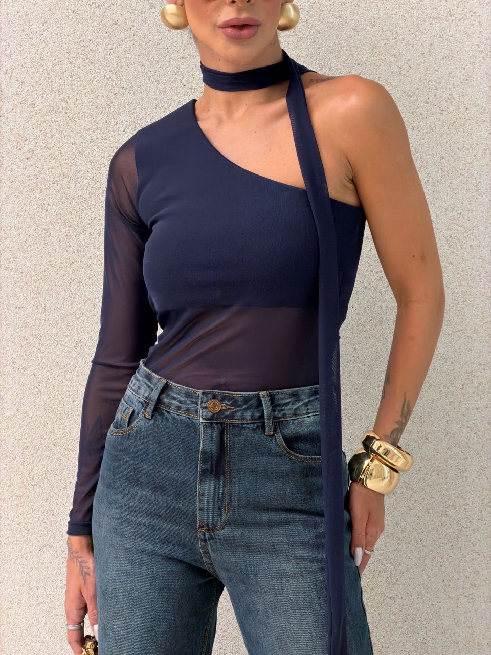 BLUSA CECÍLIA NULA MANGA MARINHO