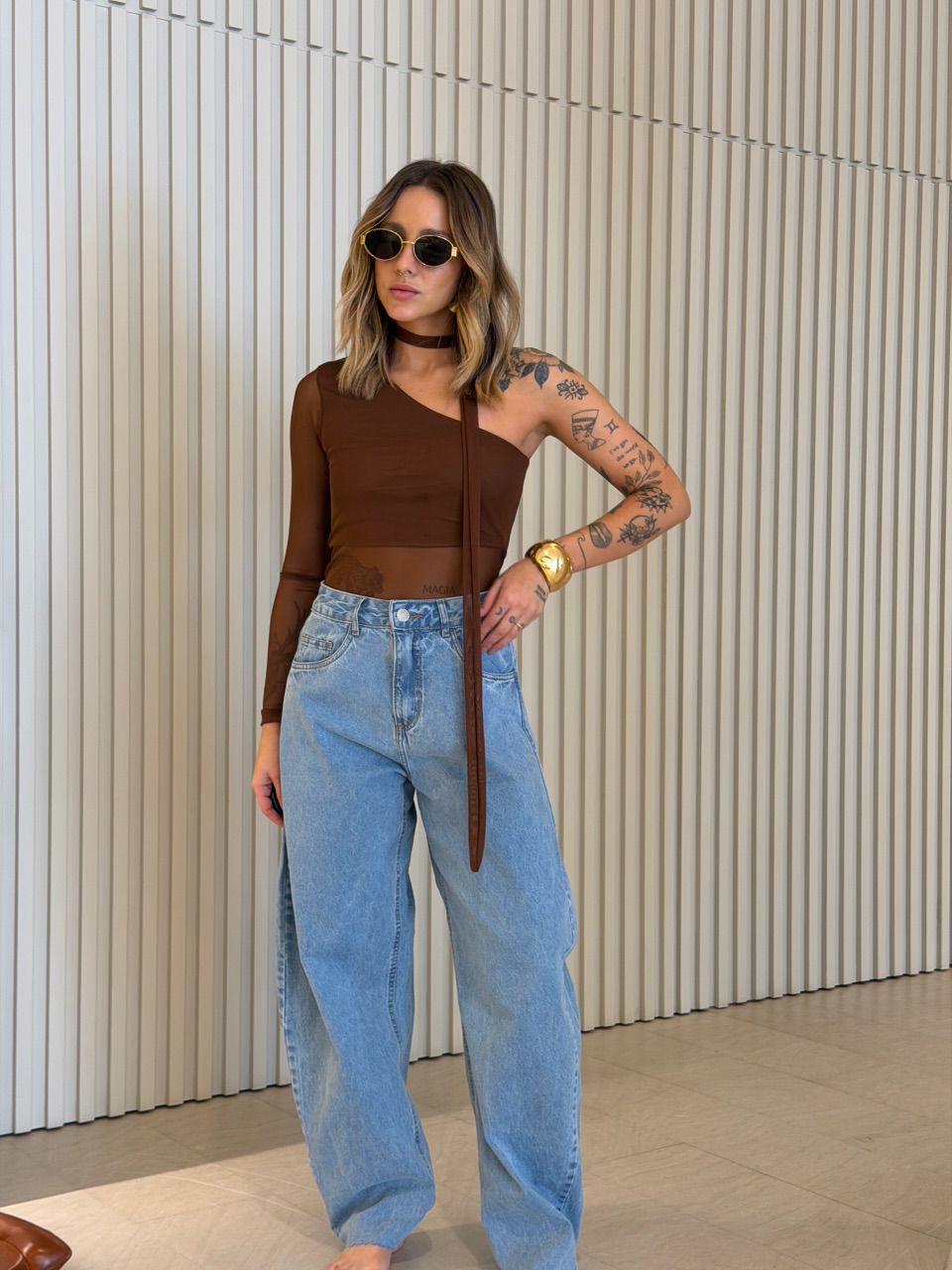 BLUSA CECÍLIA NULA MANGA MARROM