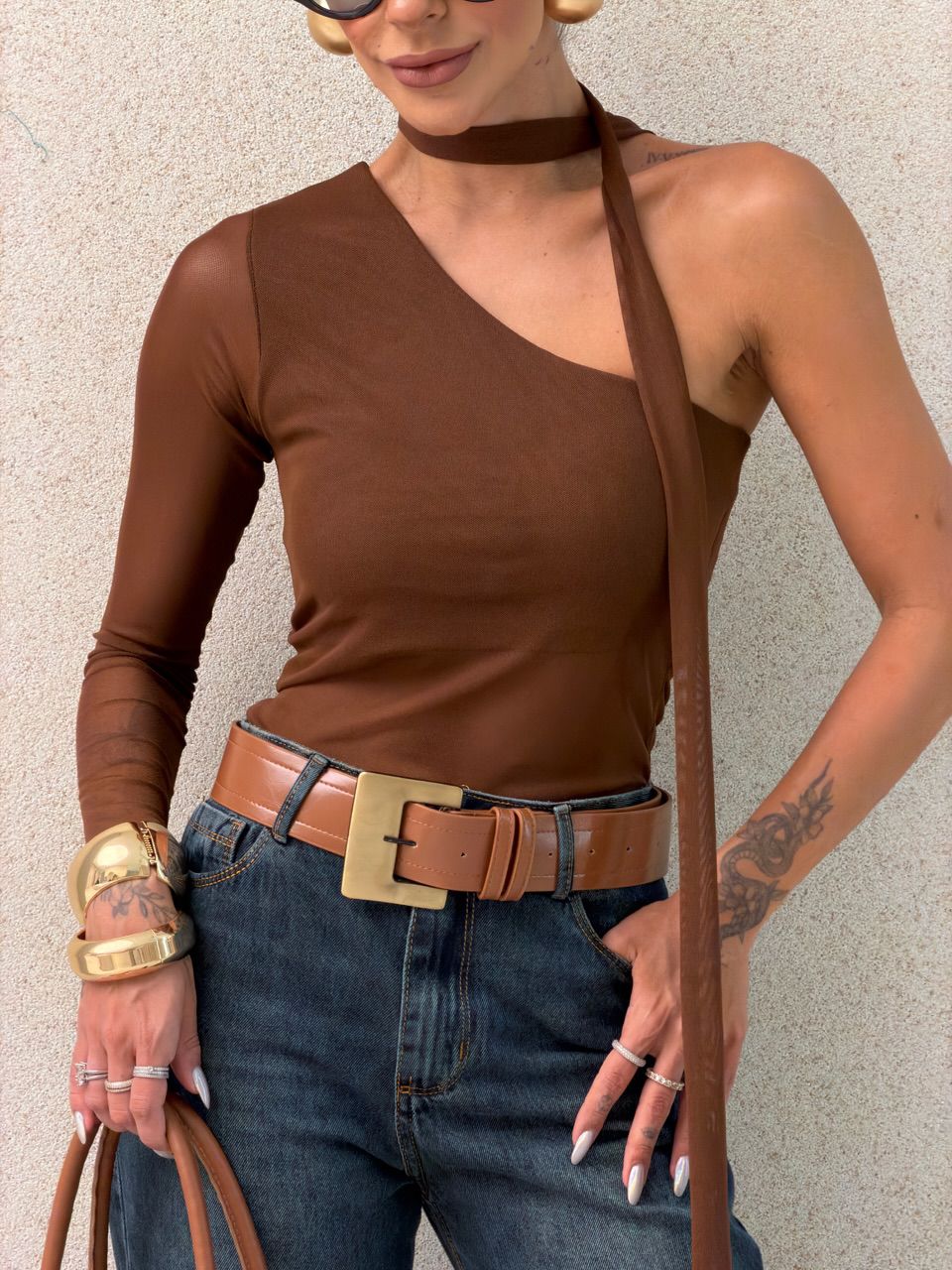 BLUSA CECÍLIA NULA MANGA MARROM