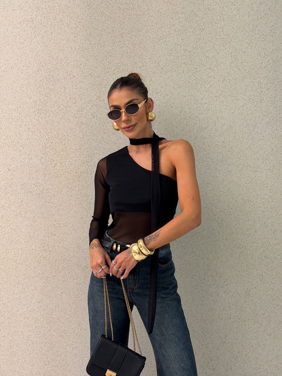 BLUSA CECÍLIA NULA MANGA PRETA - 0075470033 - CAROLLA FERRARO