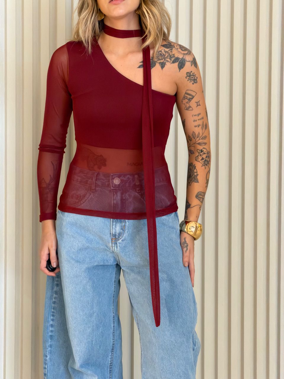 BLUSA CECÍLIA NULA MANGA VINHO