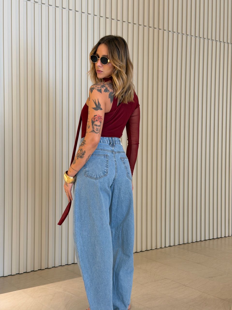 BLUSA CECÍLIA NULA MANGA VINHO