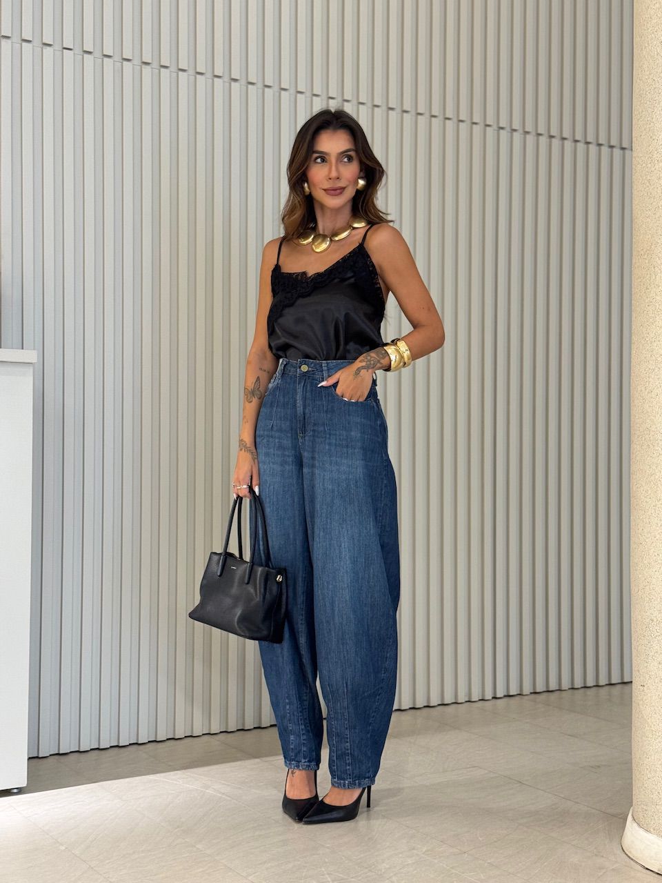 CALÇA OFÉLIA BALLOON JEANS ESCURO