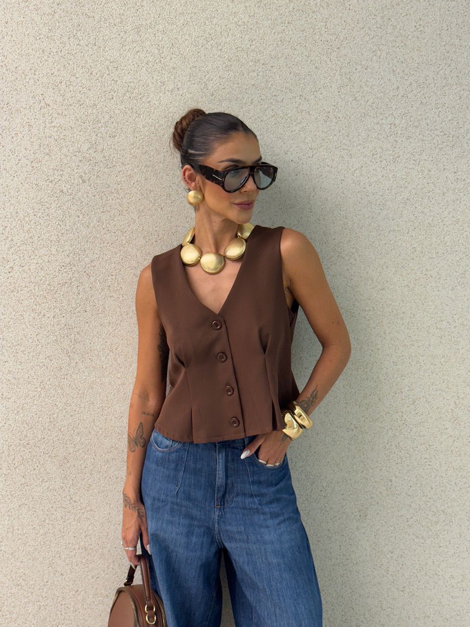 COLETE EDILENE ALFAIATARIA MARROM - 0076090054 - CAROLLA FERRARO