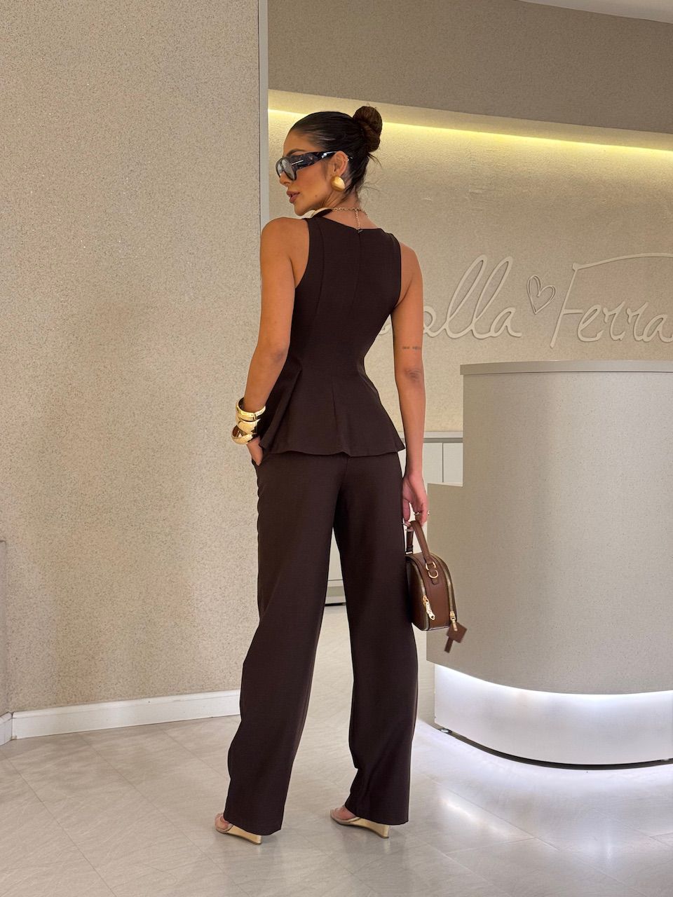 CONJUNTO LUCIA BLUSA CALÇA CAFÉ