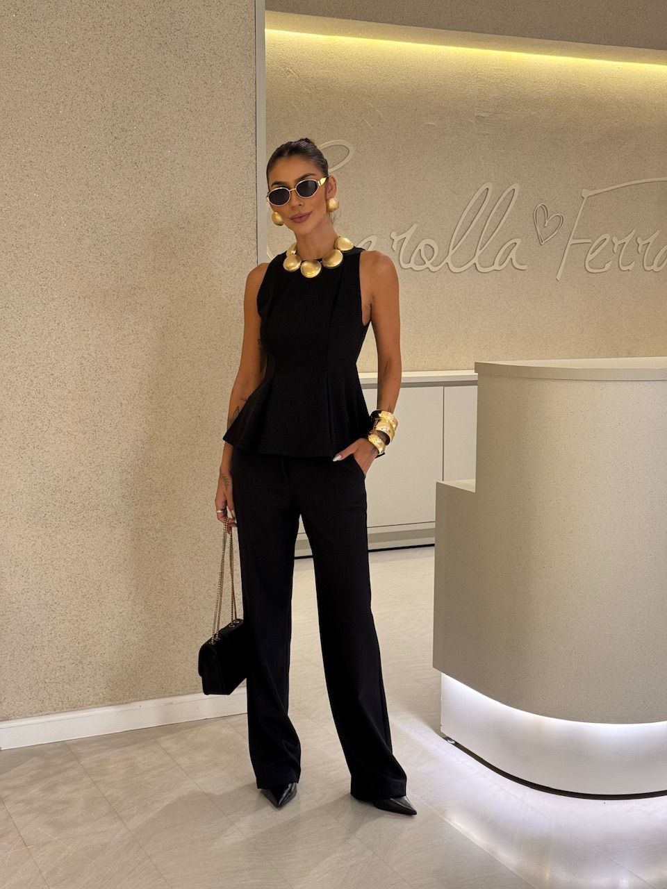 CONJUNTO LUCIA BLUSA CALÇA PRETO - 0075970032 - CAROLLA FERRARO