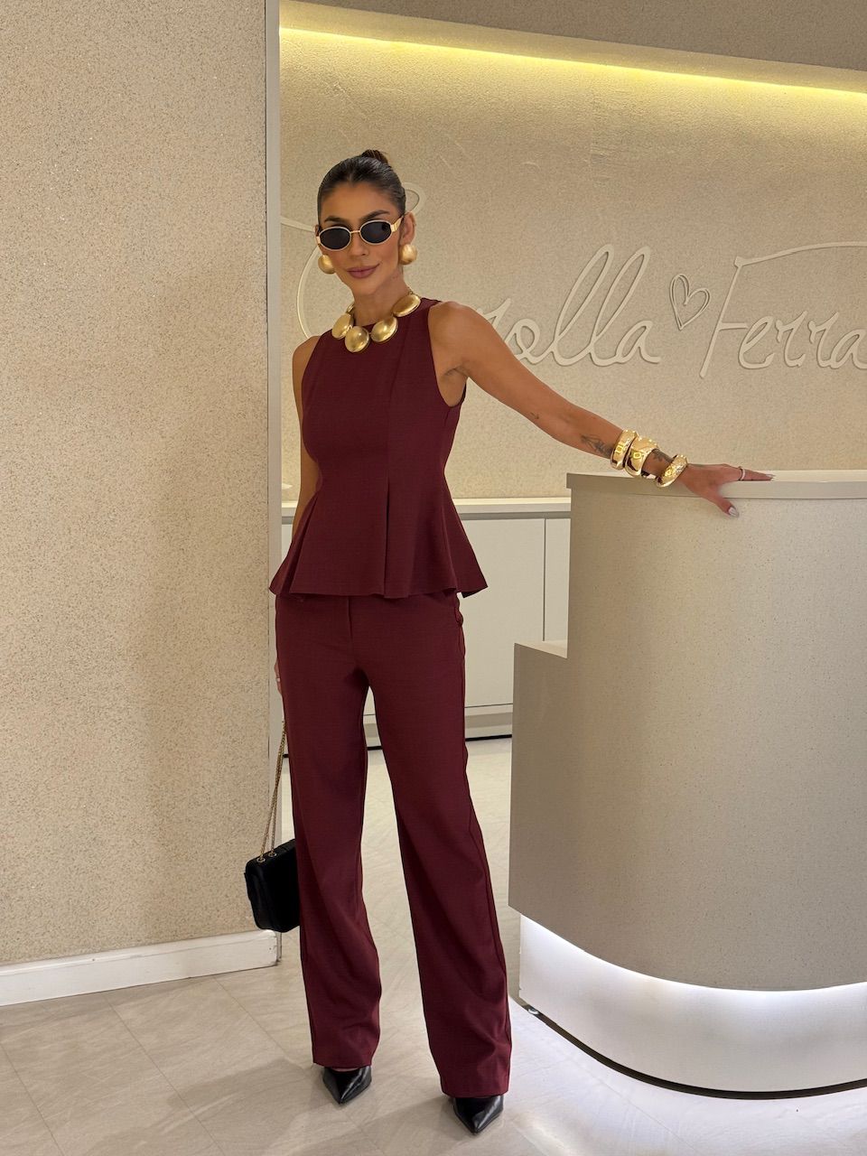 CONJUNTO LUCIA BLUSA CALÇA VINHO - 0075970168 - CAROLLA FERRARO