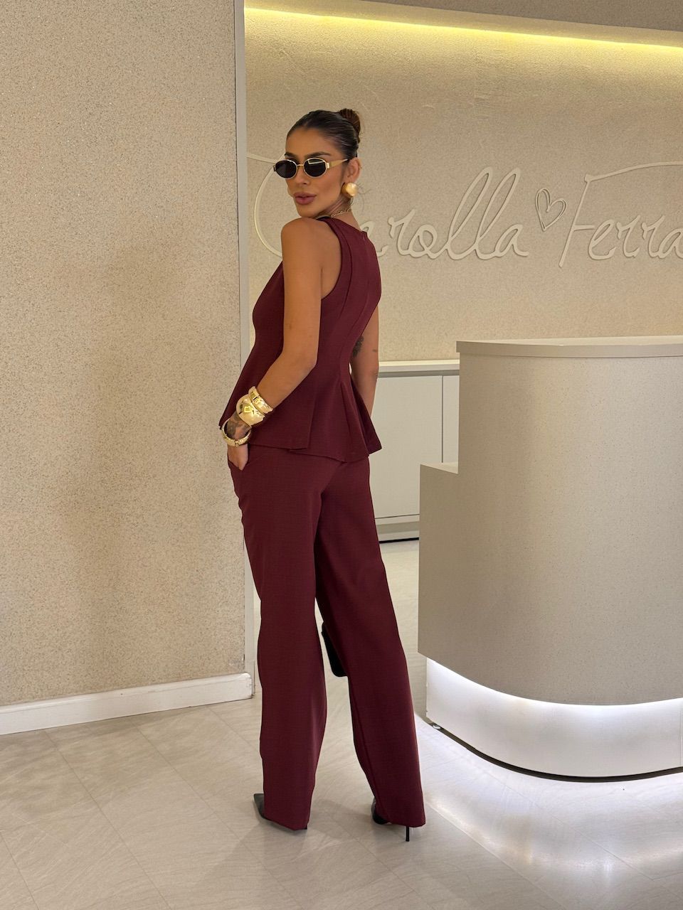 CONJUNTO LUCIA BLUSA CALÇA VINHO