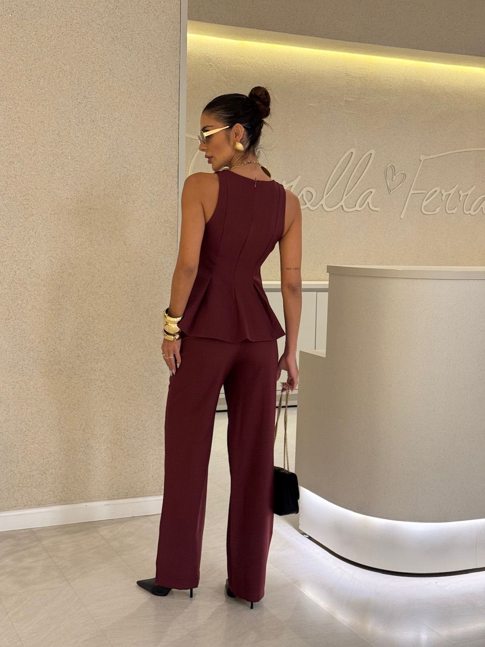 CONJUNTO LUCIA BLUSA CALÇA VINHO