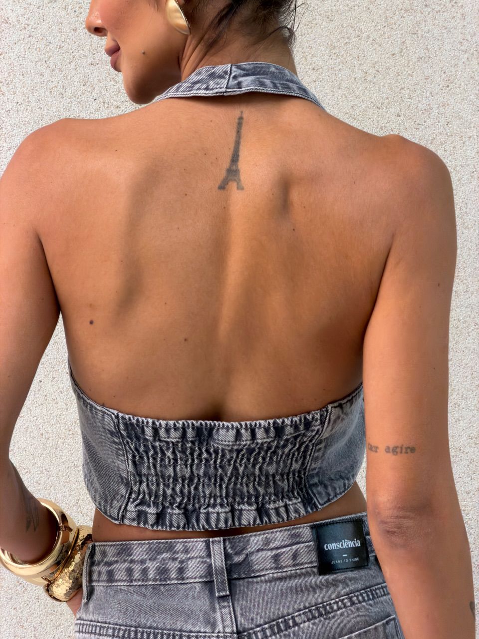 CROPPED BERENICE APLICAÇÕES JEANS CINZA