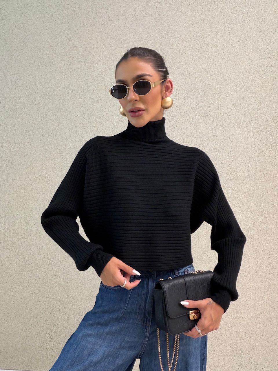 TRICOT DANIELA GOLA ALTA PRETO - 0075380032 - CAROLLA FERRARO