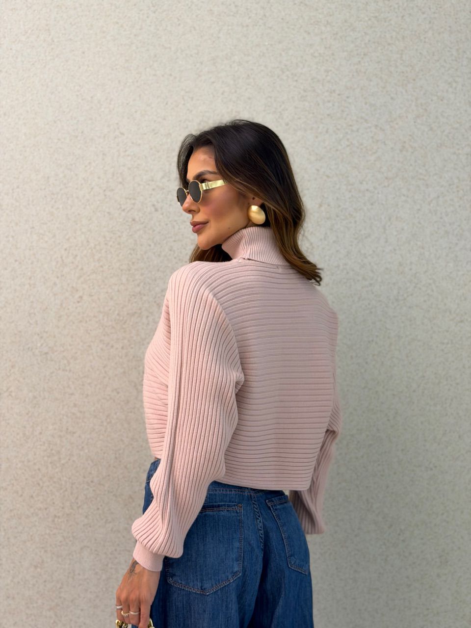 TRICOT DANIELA GOLA ALTA ROSA