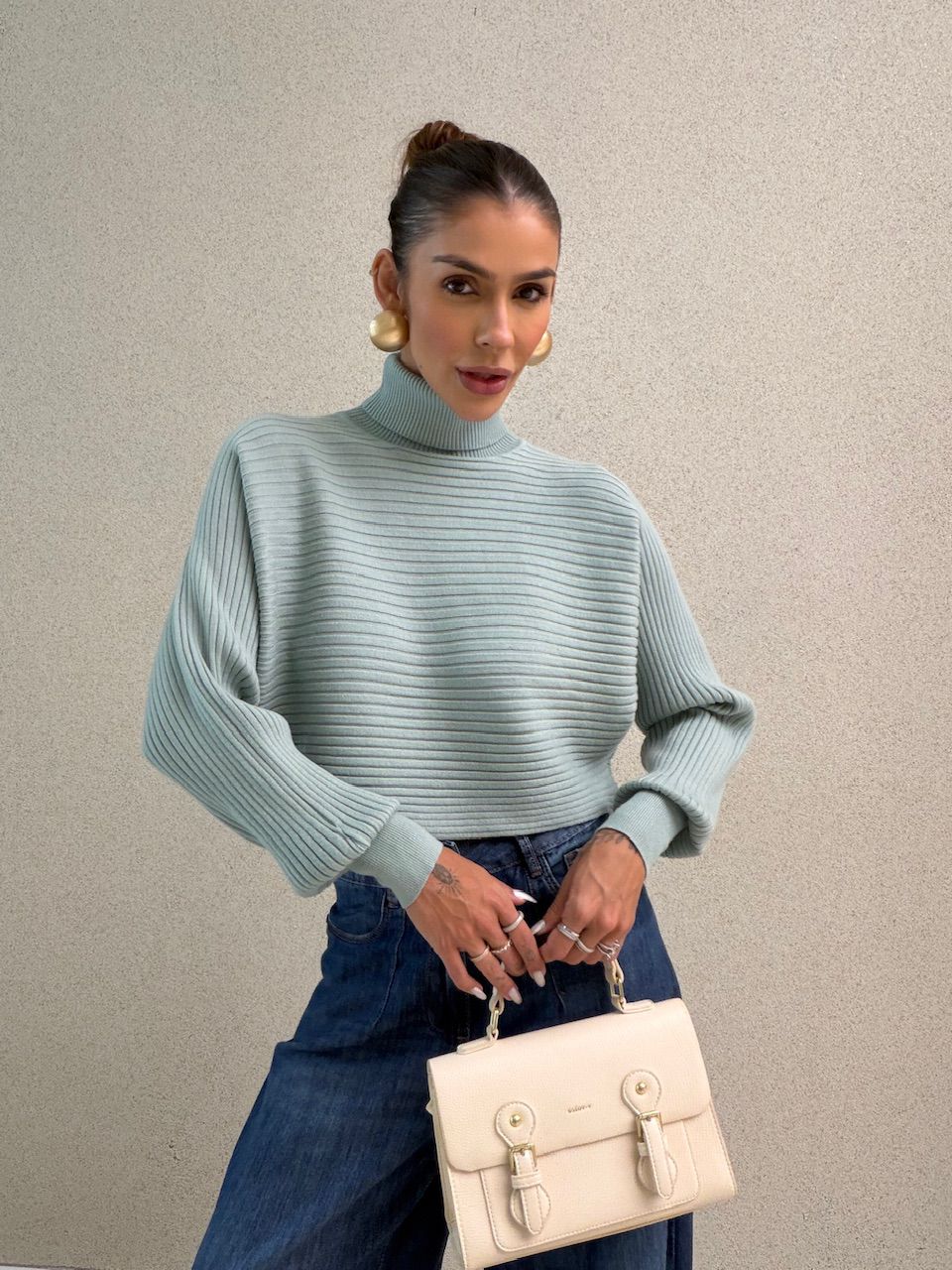 TRICOT DANIELA GOLA ALTA VERDE - 0075380014 - CAROLLA FERRARO