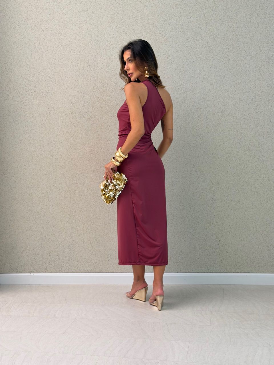 VESTIDO ANA AMÉLIA NULA MANGA VINHO