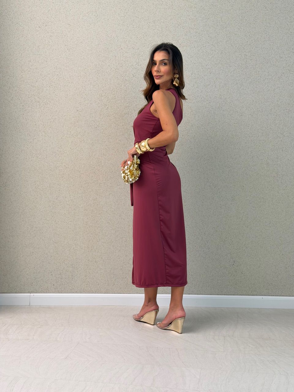 VESTIDO ANA AMÉLIA NULA MANGA VINHO