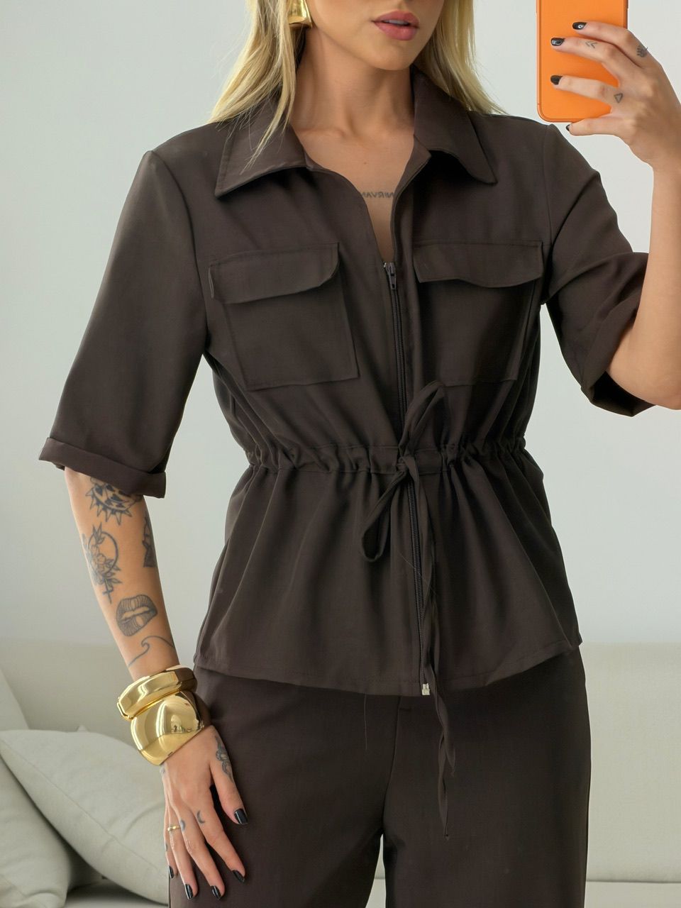 CONJUNTO GRAZI BLUSA CALÇA CAFÉ
