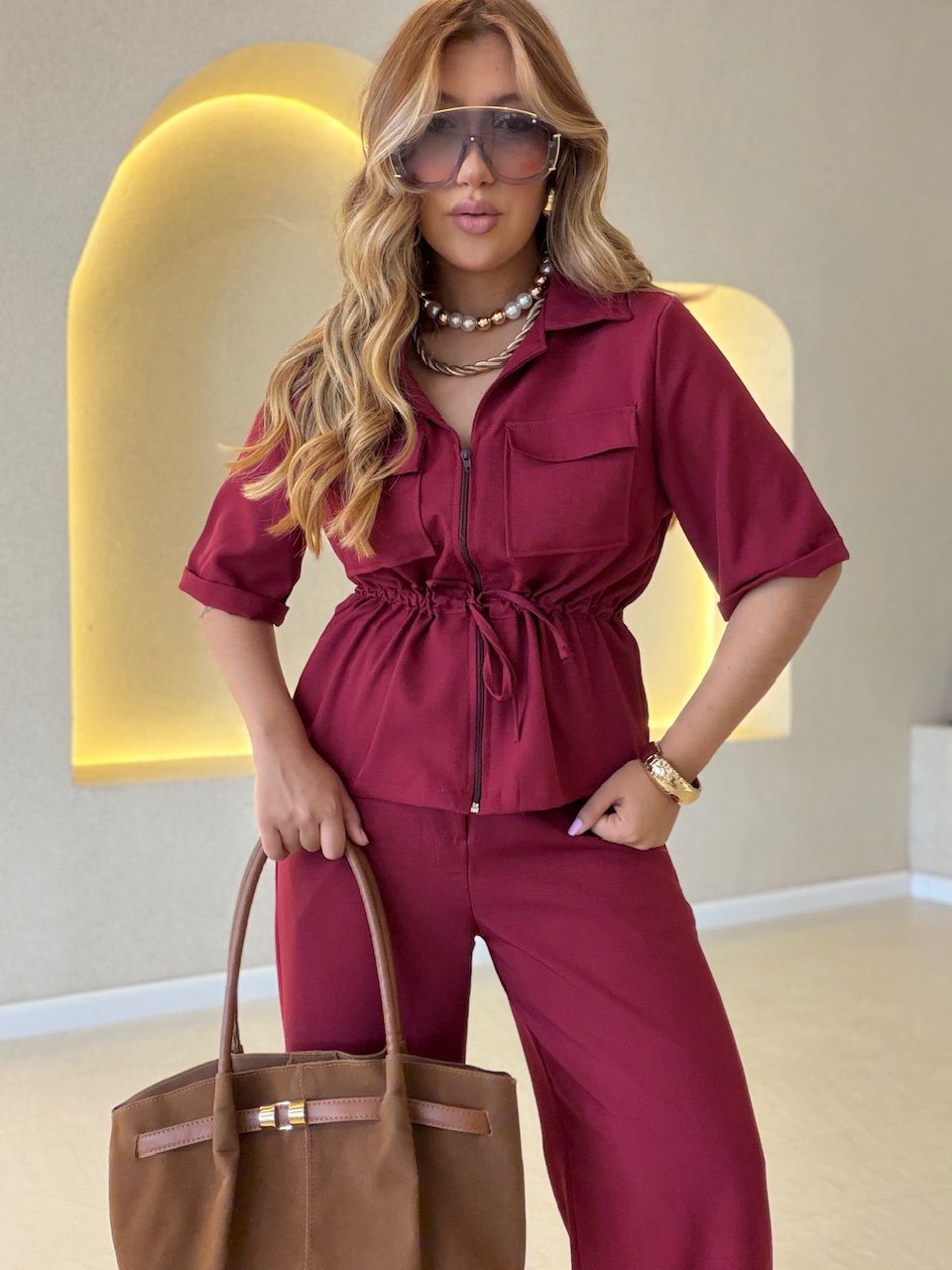 CONJUNTO GRAZI BLUSA CALÇA VINHO