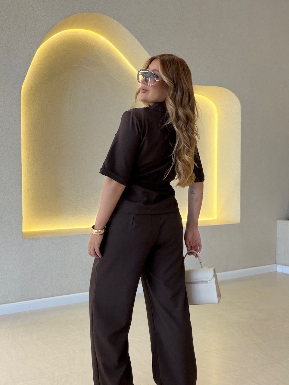 CONJUNTO GRAZI BLUSA CALÇA CAFÉ