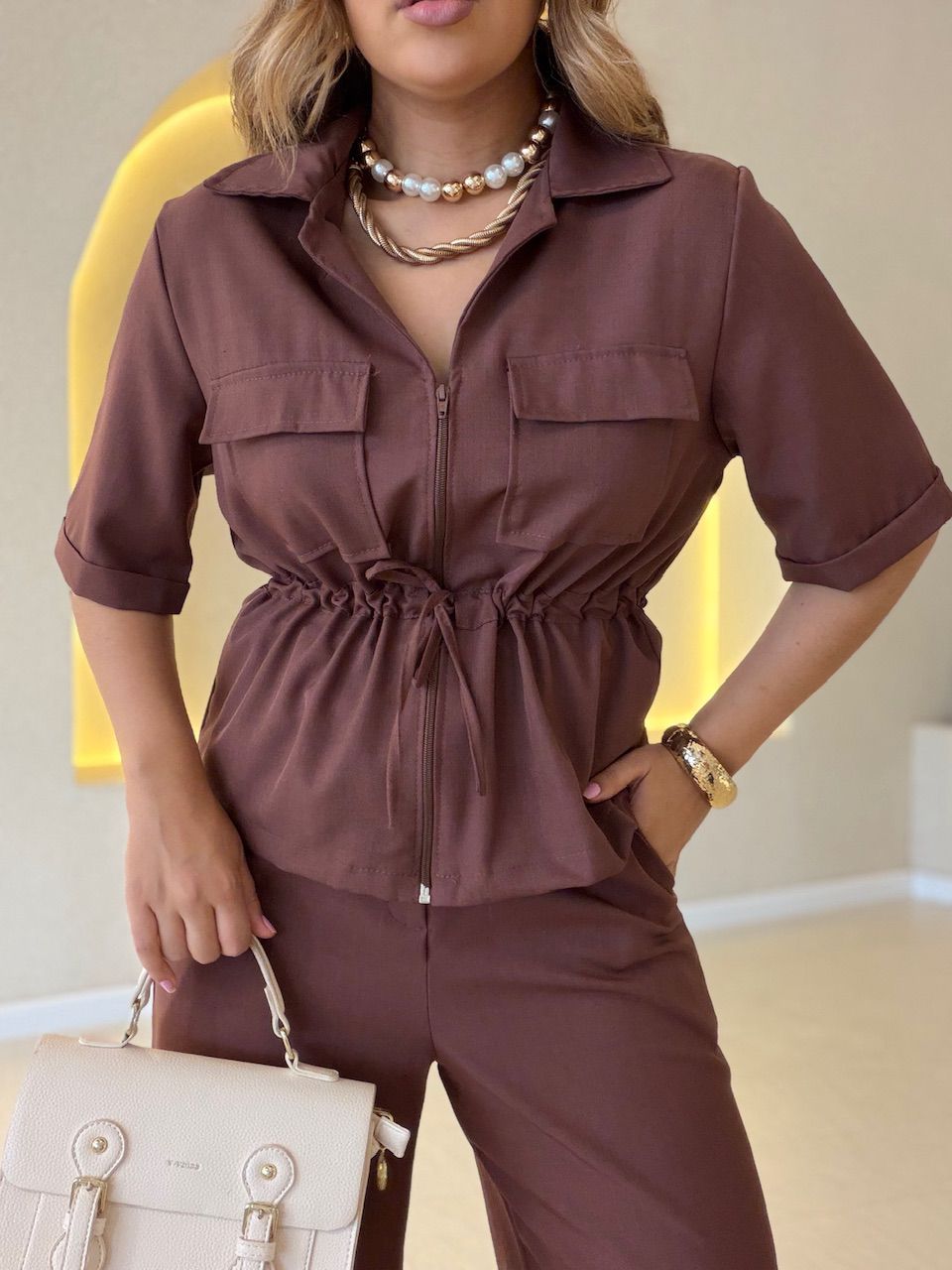 CONJUNTO GRAZI BLUSA CALÇA MARROM