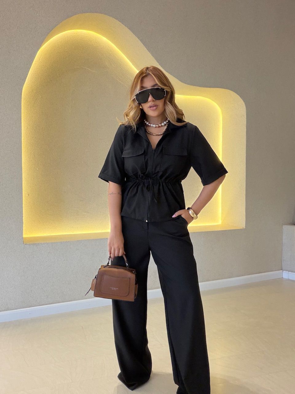 CONJUNTO GRAZI BLUSA CALÇA PRETO - 0077160032 - CAROLLA FERRARO
