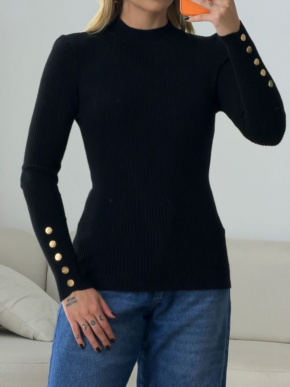 TRICOT FLAVIANA BOTÕES PRETO