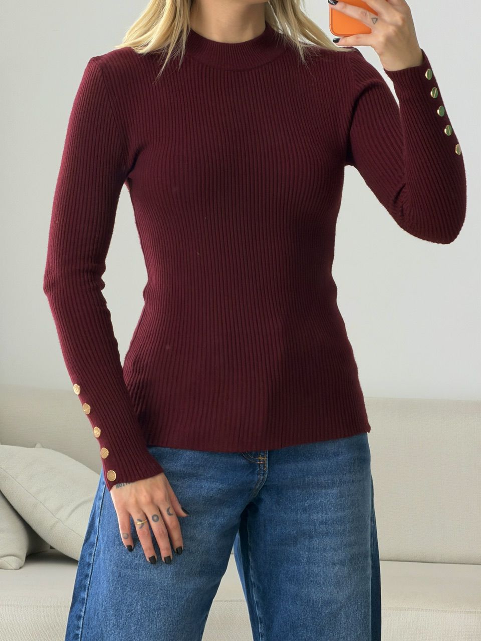 TRICOT FLAVIANA BOTÕES VINHO