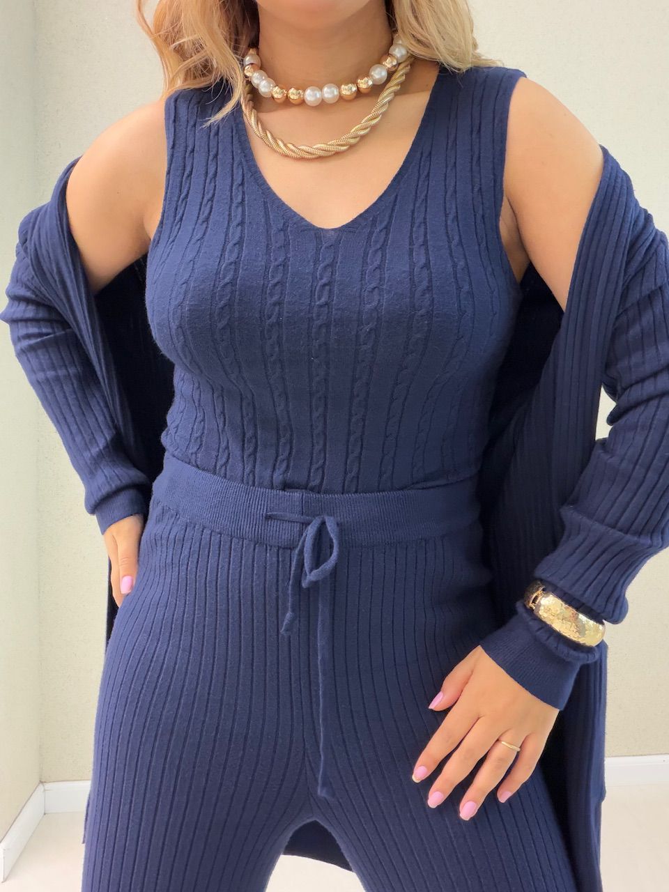 TRIJUNTO ANA HELENA TRICOT MARINHO
