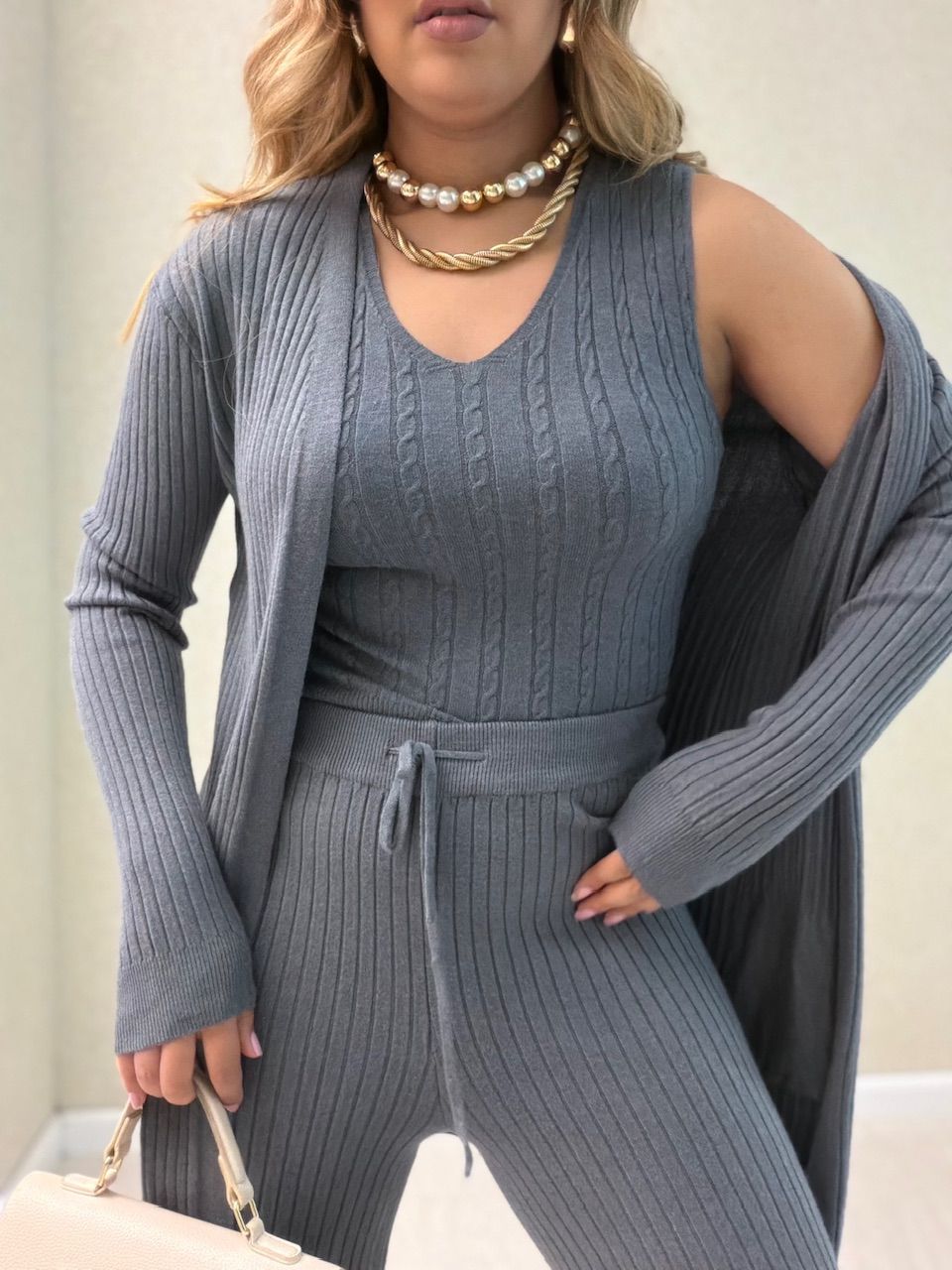 TRIJUNTO ANA HELENA TRICOT CINZA