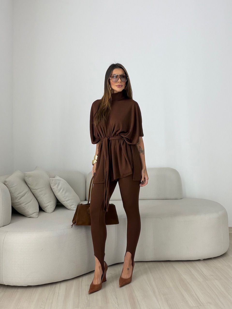 CONJUNTO IOLANDA FAIXA MARROM - 0078850054 - CAROLLA FERRARO