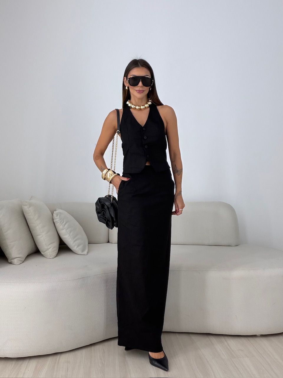 CONJUNTO JAMILE SAIA LONGA PRETO