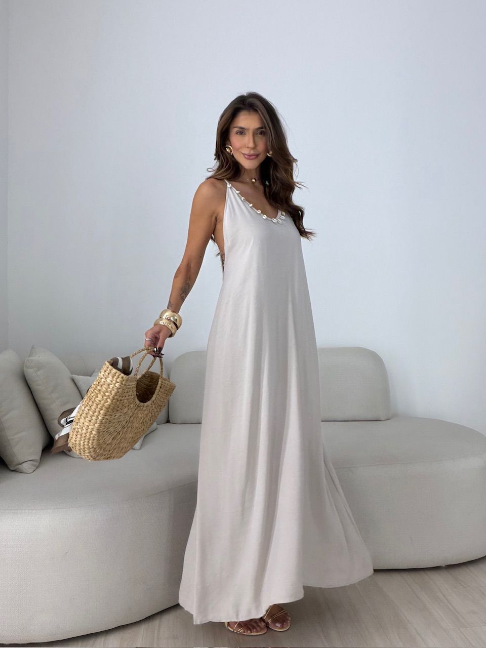 VESTIDO MORGANA CONCHA CAQUI