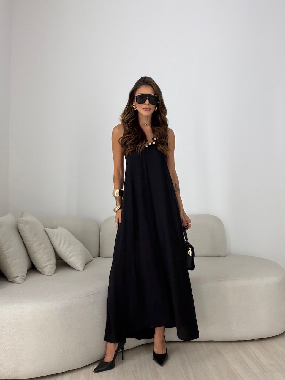 VESTIDO MORGANA CONCHA PRETO - 0078800032 - CAROLLA FERRARO