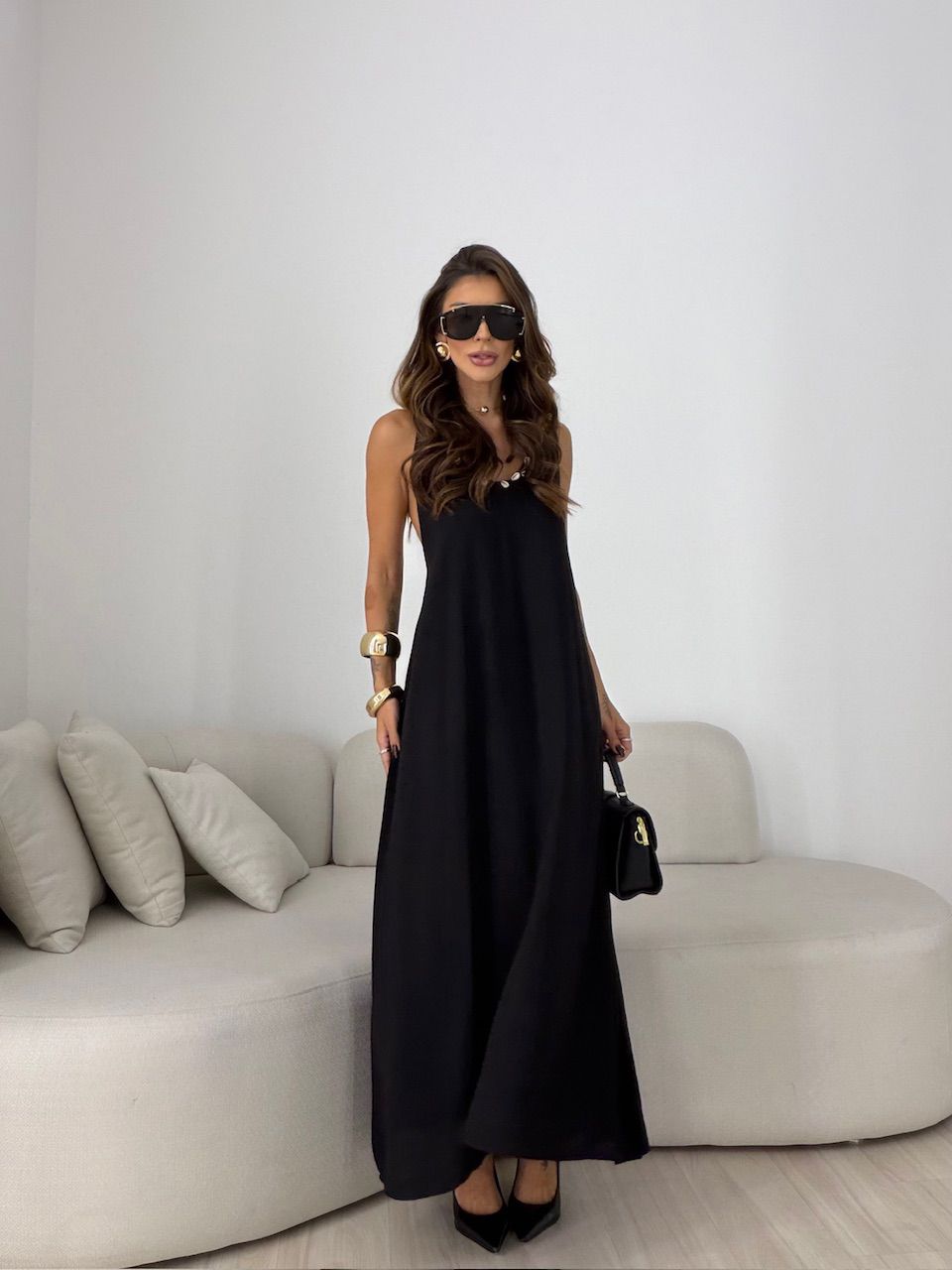 VESTIDO MORGANA CONCHA PRETO