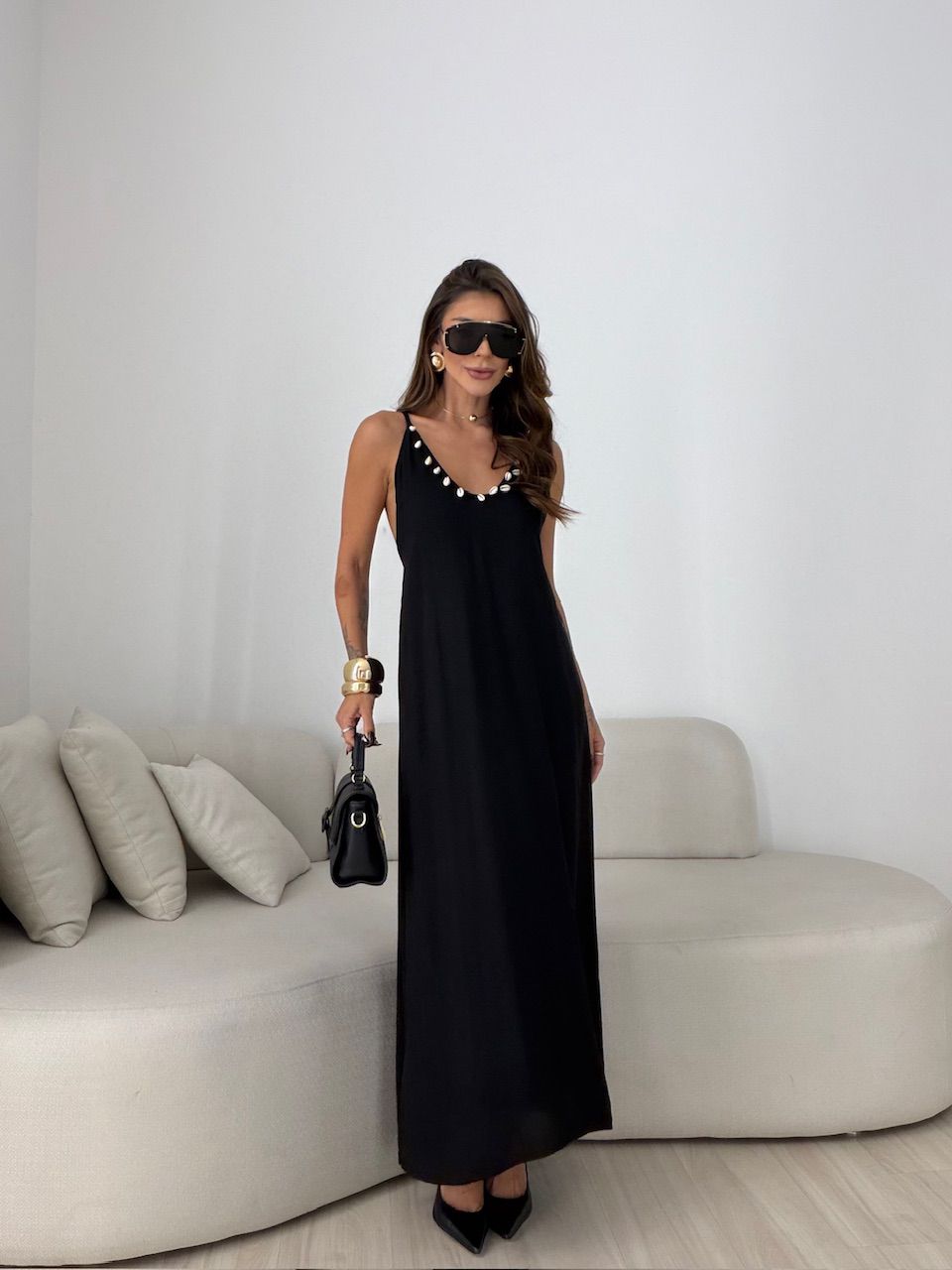 VESTIDO MORGANA CONCHA PRETO