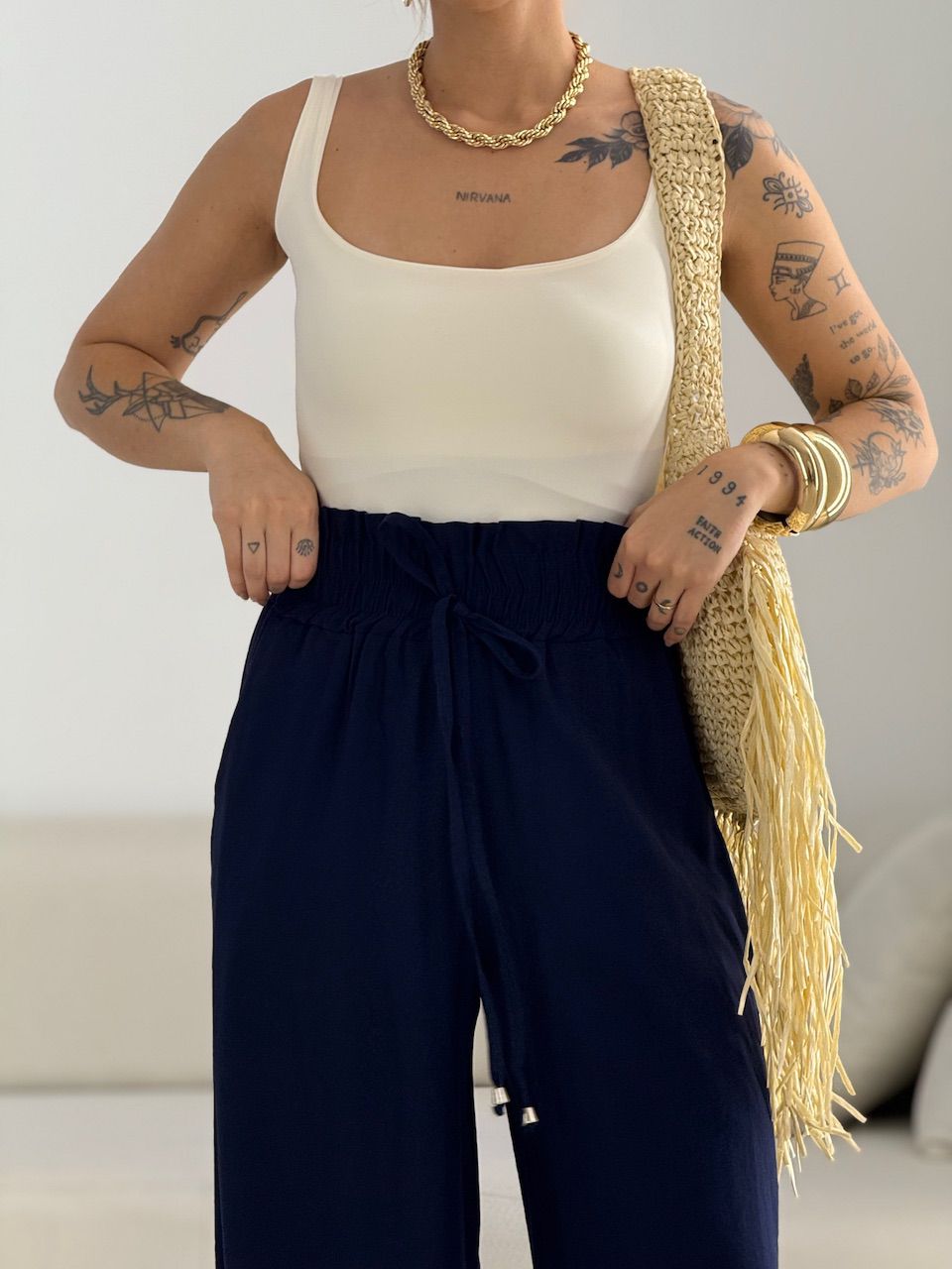CALÇA MEL LASTEX MARINHO