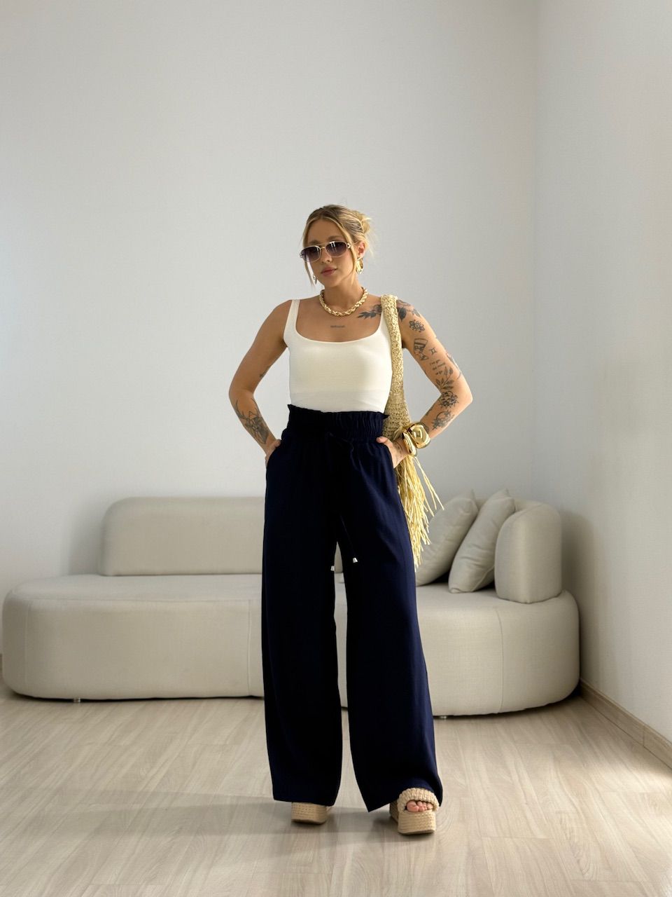CALÇA MEL LASTEX MARINHO