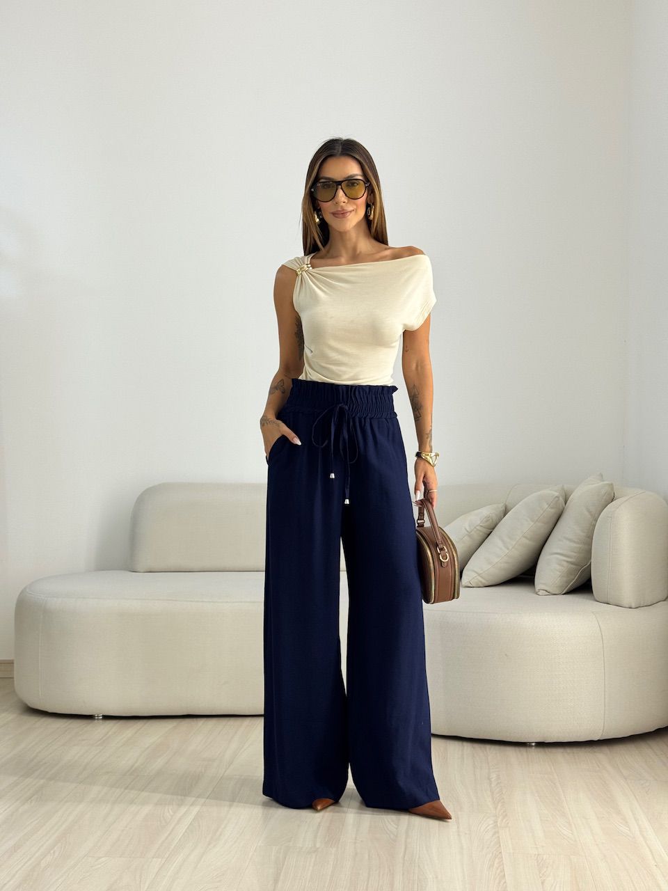 CALÇA MEL LASTEX MARINHO